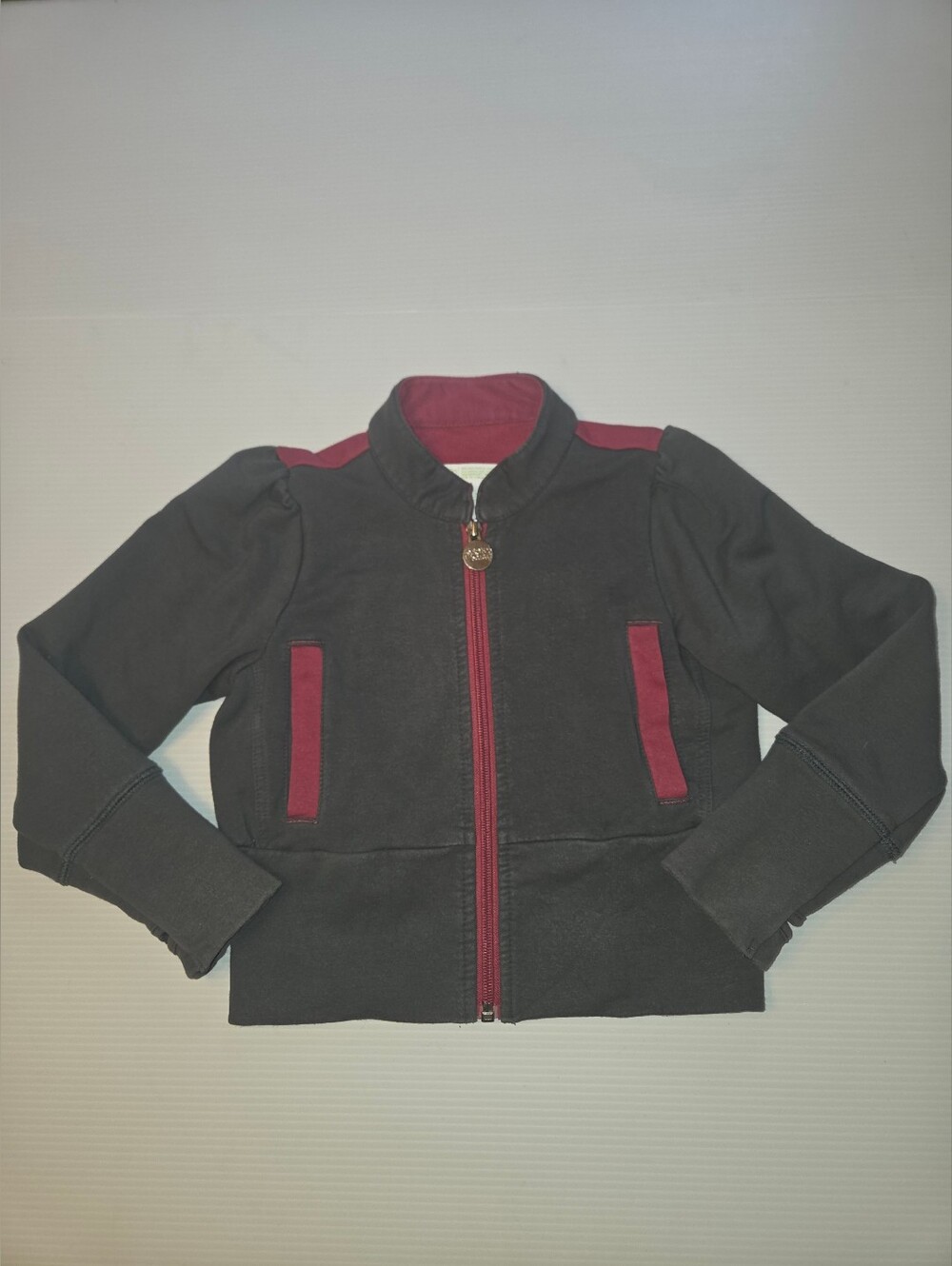 Peekaboo Beans Cropped Grey Full Zip Jacket Purple Grey